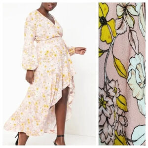 Eloquii floral high low wrap Dress pink Size 26 18124